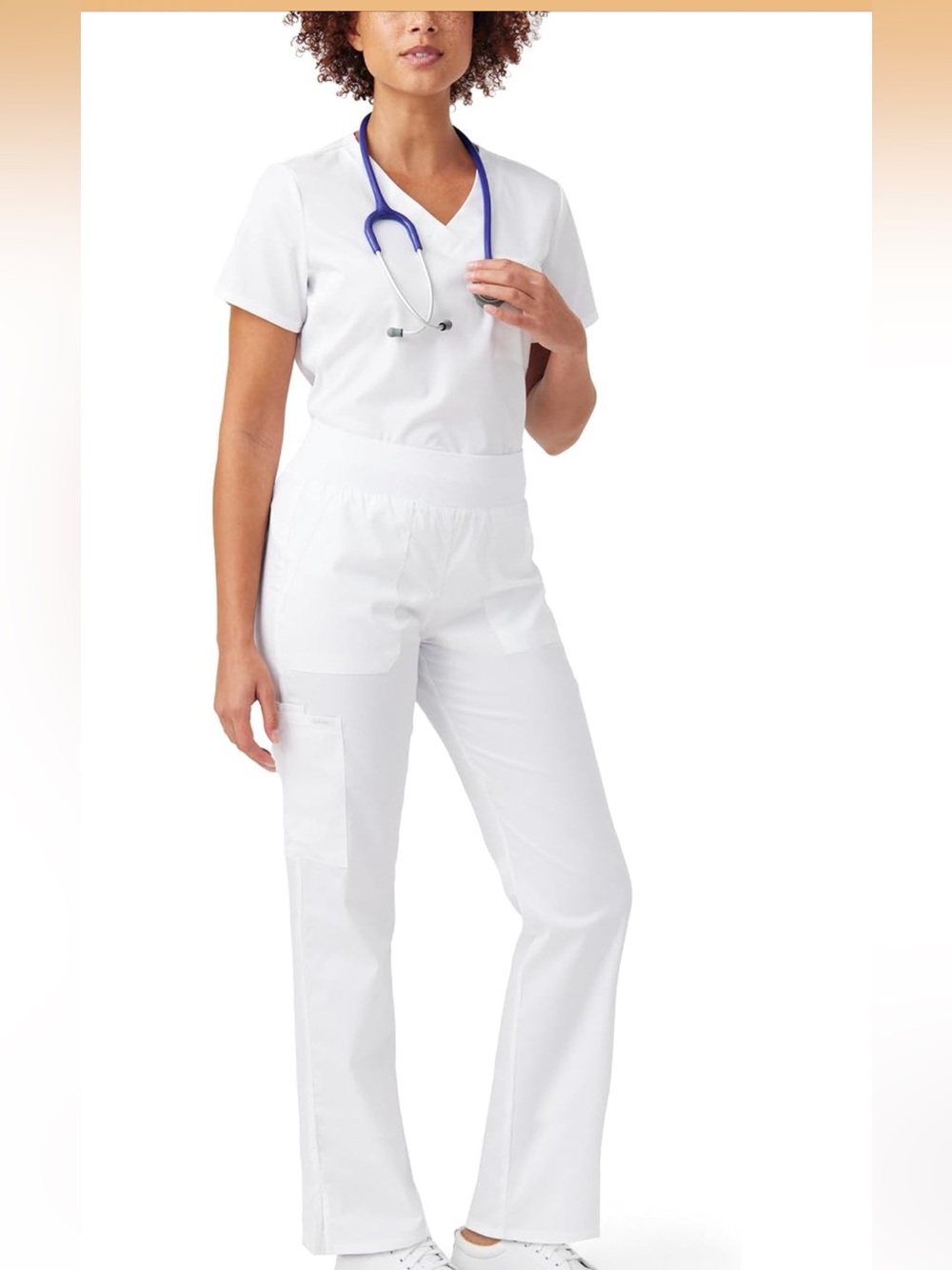 Landau White Straight-Leg Scrub Pants with Cargo Pocket